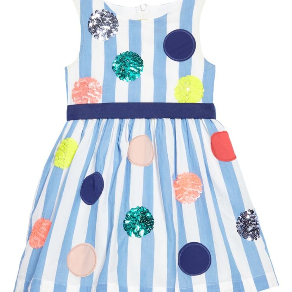 Mini Boden Girls Blue White Stripe with Seqin Dots